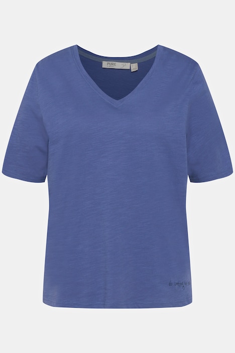 T-Shirt, Saumdruck, V-Ausschnitt, Halbarm, Biobaumwolle