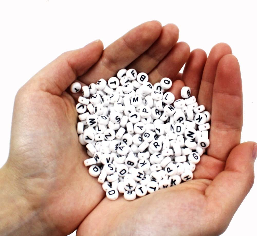 (100er Set) Buchstaben Perlen DIY Bastel Schmuck Zwischenperle für Armband / Kette - Weiss / Schwarz