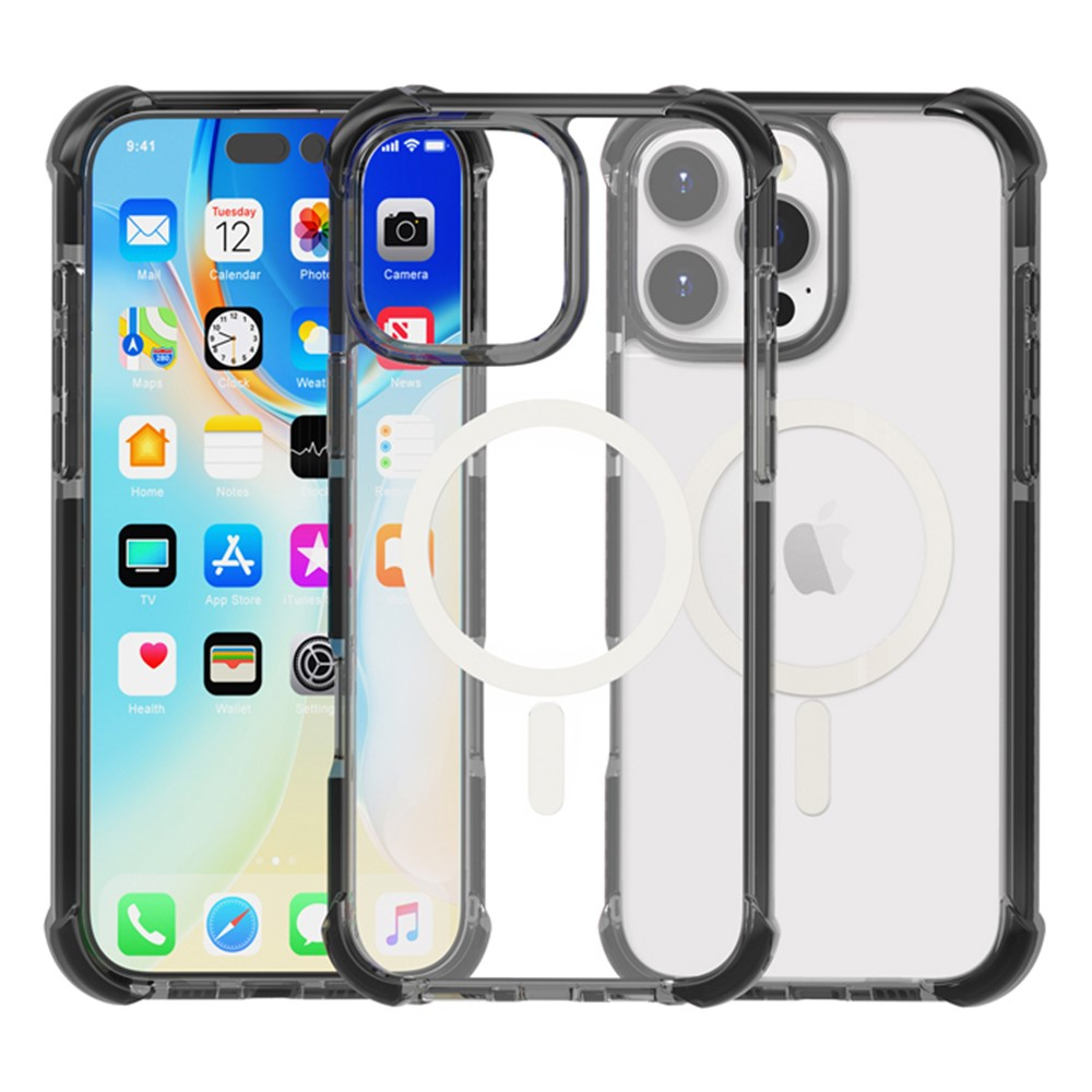 iPhone 16 Pro Max MagSafe Hybrid Hülle TPU Bumper Acryl Rückseite Air Cushion Fallschutz - Schwarz / Transparent
