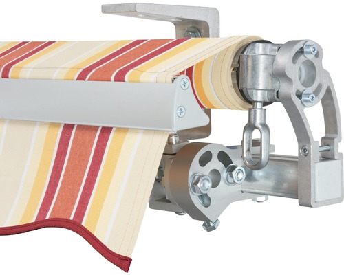 SOLUNA knikarmscherm Concept 3x2, doekdesign 8430, frame zilver E6EV1 geanodiseerd, aandrijving rechts inclusief slinger