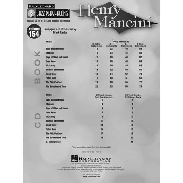 Hal Leonard Jazz Play-Along Henry Mancini
