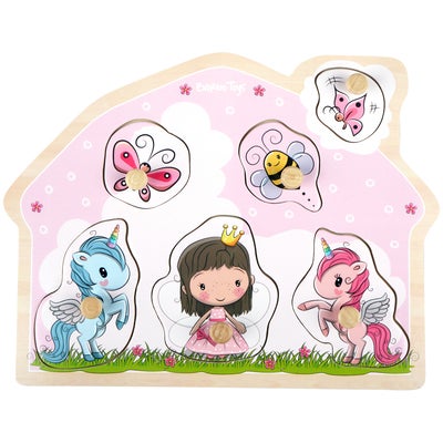 Barbo Toys Knottepuslespill Prinsesse & Enhjørning i Tre Lillie & Ellie 6 Brikker