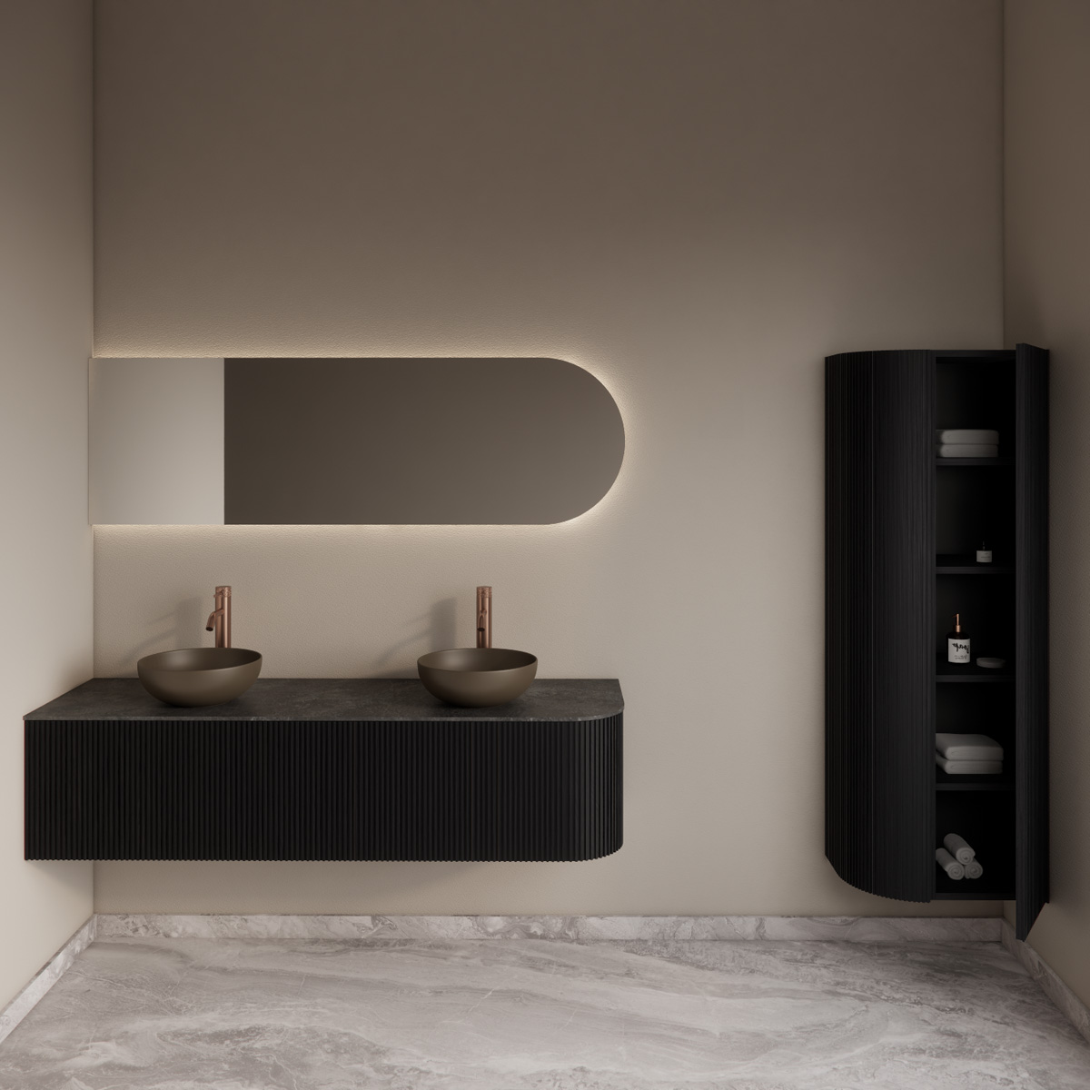 Gliss Design Alluro kolomkast 160cm met ronding links black veneer