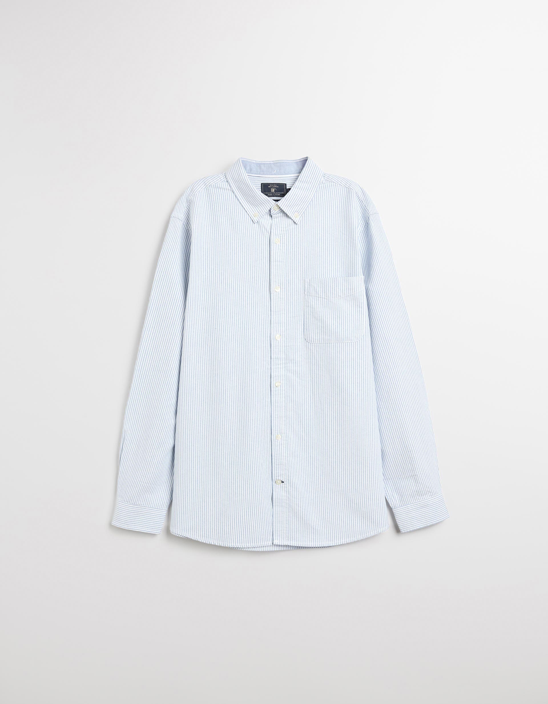 Camisa de Manga Comprida Oxford com Riscas, Homem, Azul