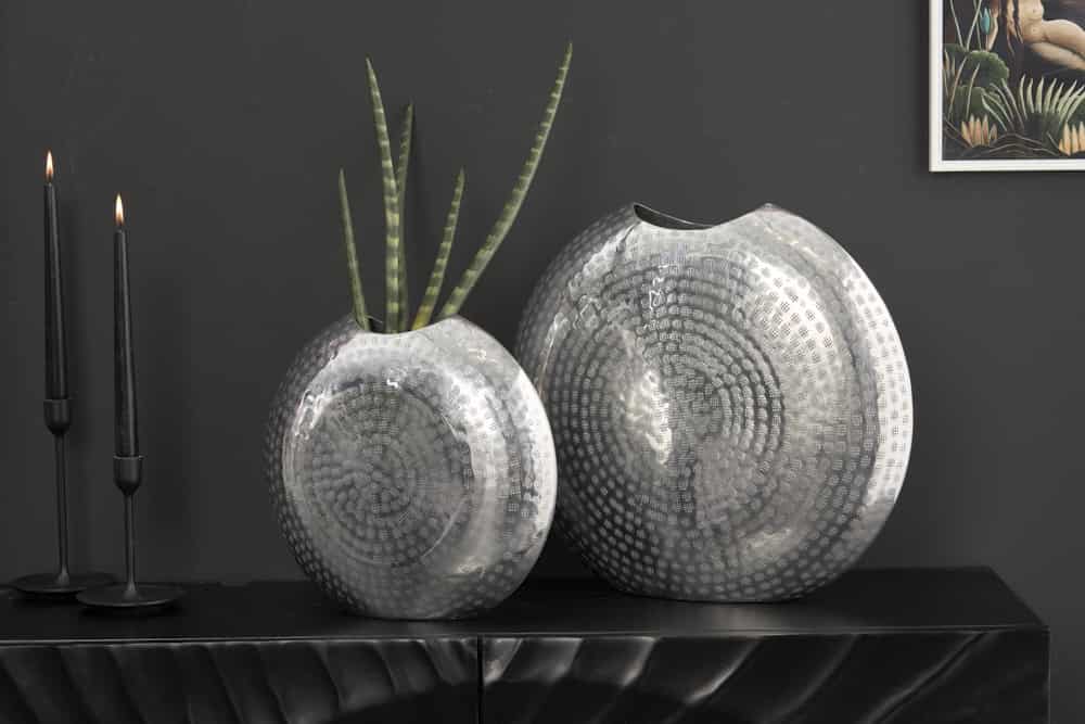 Elegantes Vasen 2er Set ORIENTAL 44cm silber im Grid Hammerschlag Design