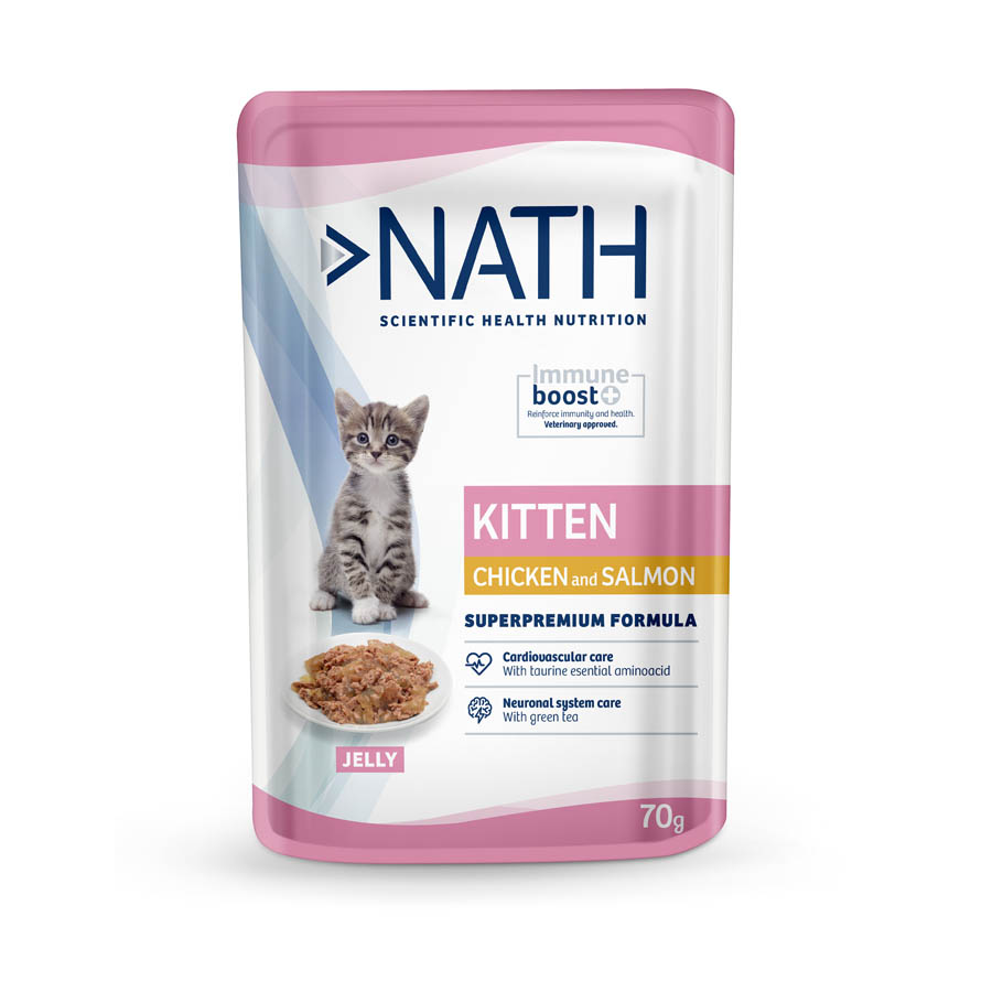 Sachê de gelatina Nath Kitten com frango e salmão para gatos