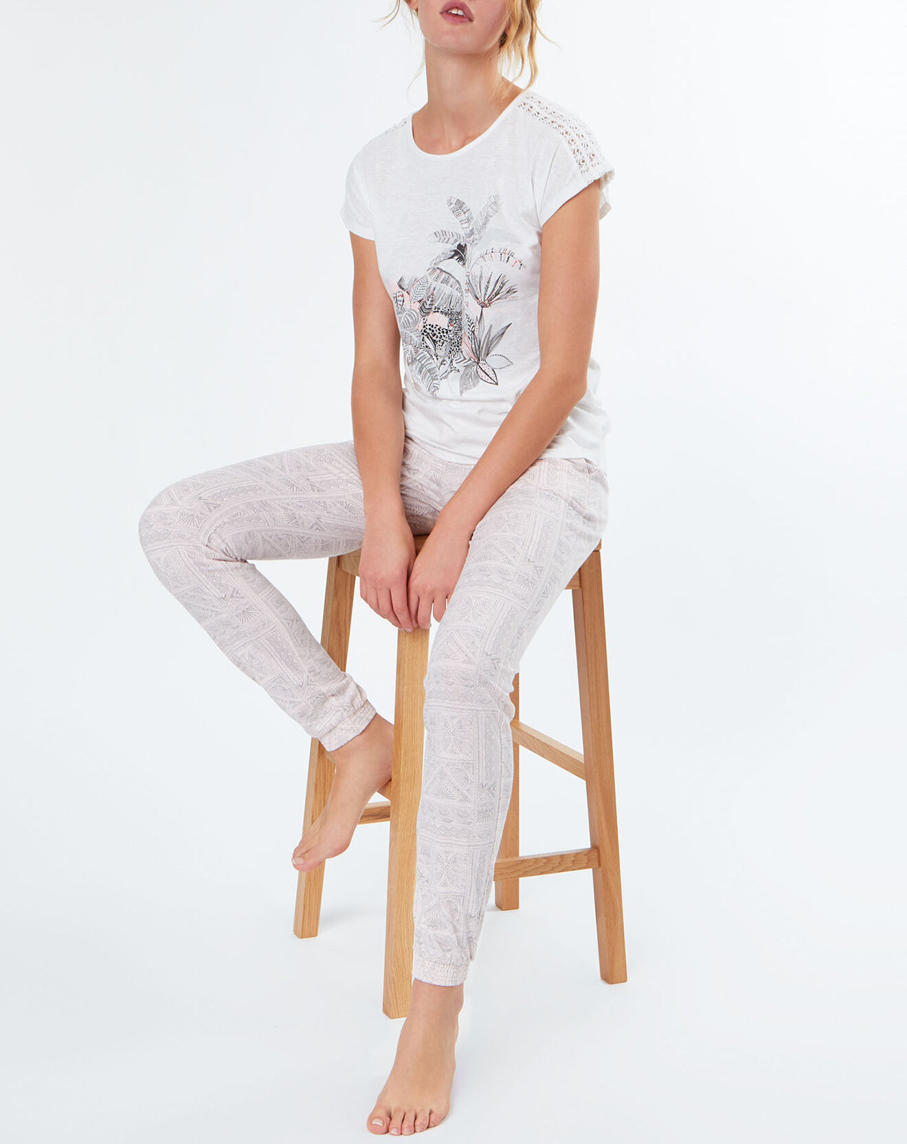Etam Haut de pyjama Roxane à motif écru