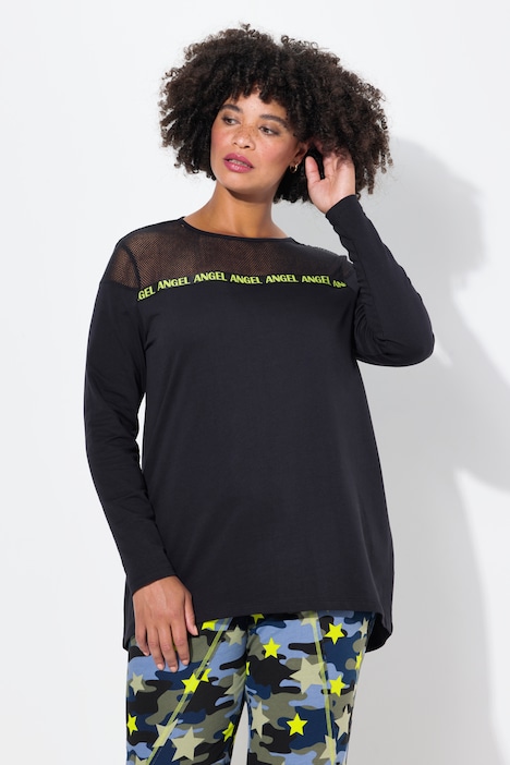 Sweatshirt, A-Linie, Mesh-Einsatz, Wording-Tap