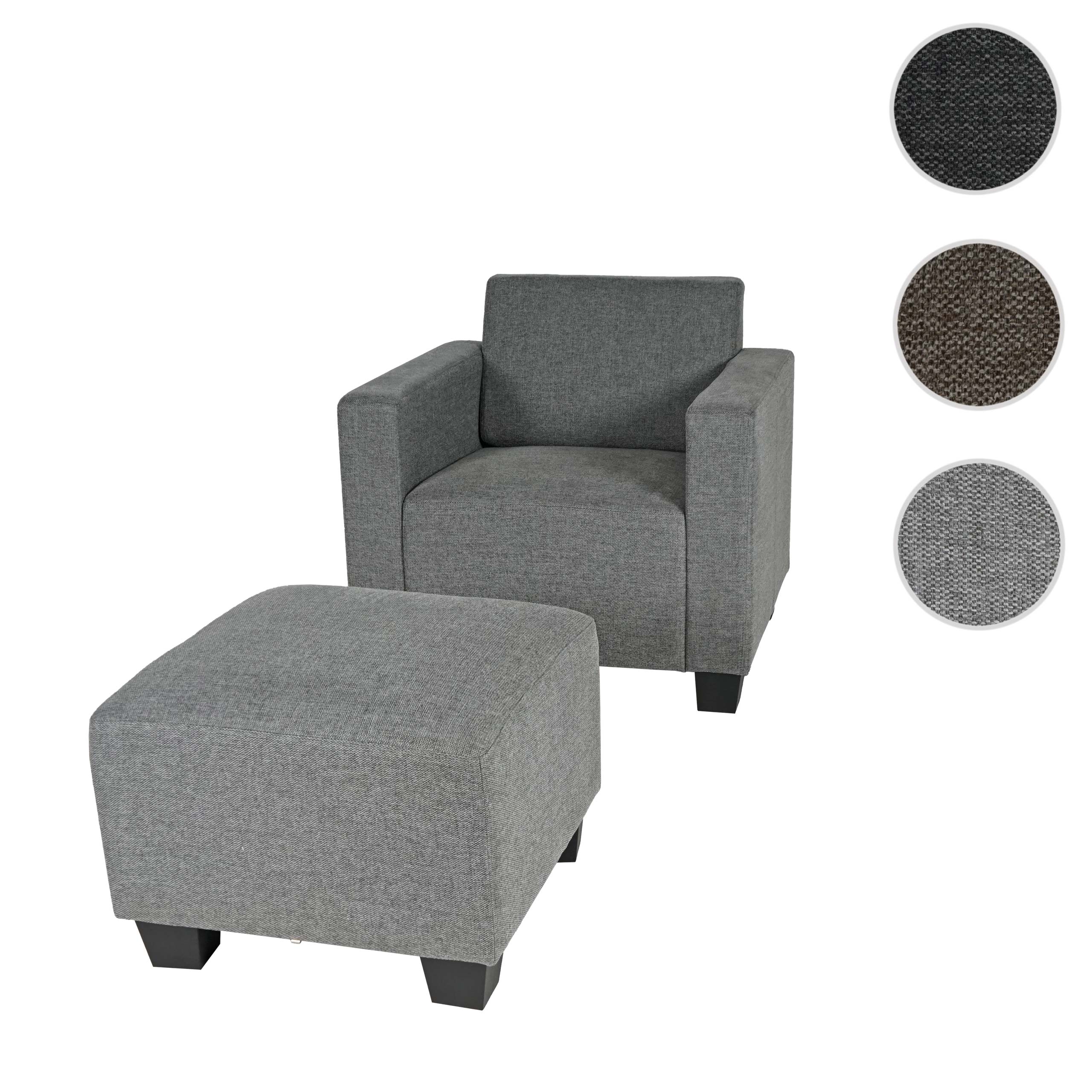 Modular Sessel Loungesessel mit Ottomane Moncalieri, Stoff/Textil ~ grau