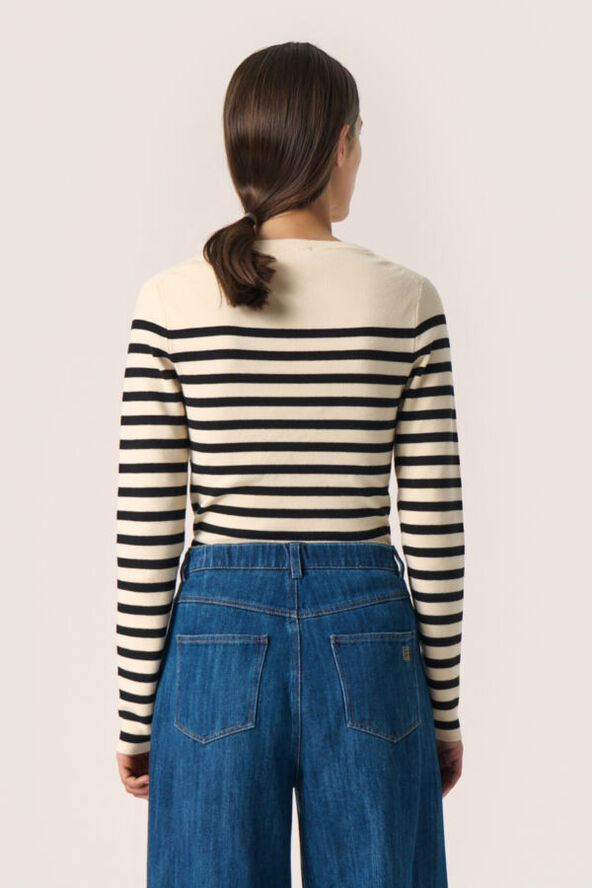 Soaked in Luxury SLPina Striped Pullover LS White with black stripe