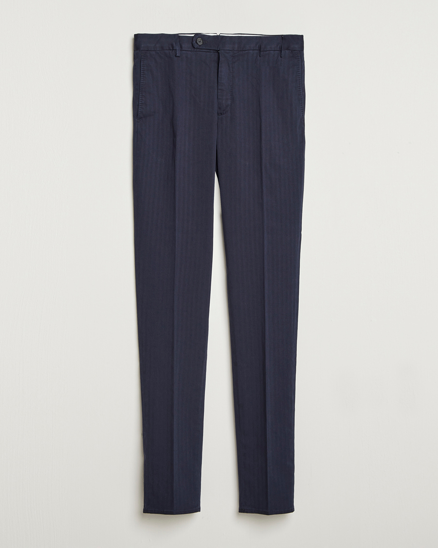 Incotex Regular Fit Comfort Herringbone Trousers Navy