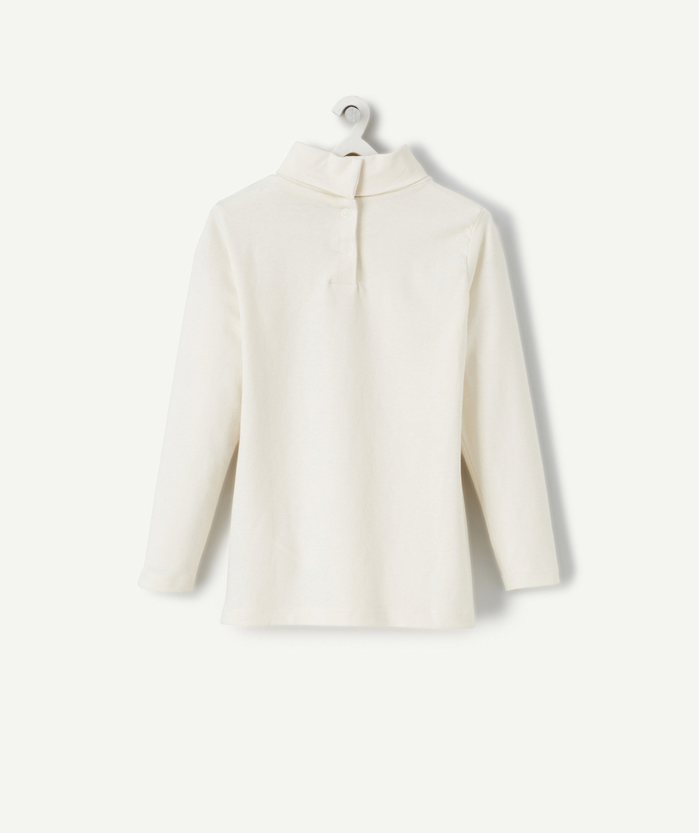 SOUS-PULL BÉBÉ FILLE COL ROULÉ EN COTON BIO ÉCRU ET MESSAGE PAILLETÉ