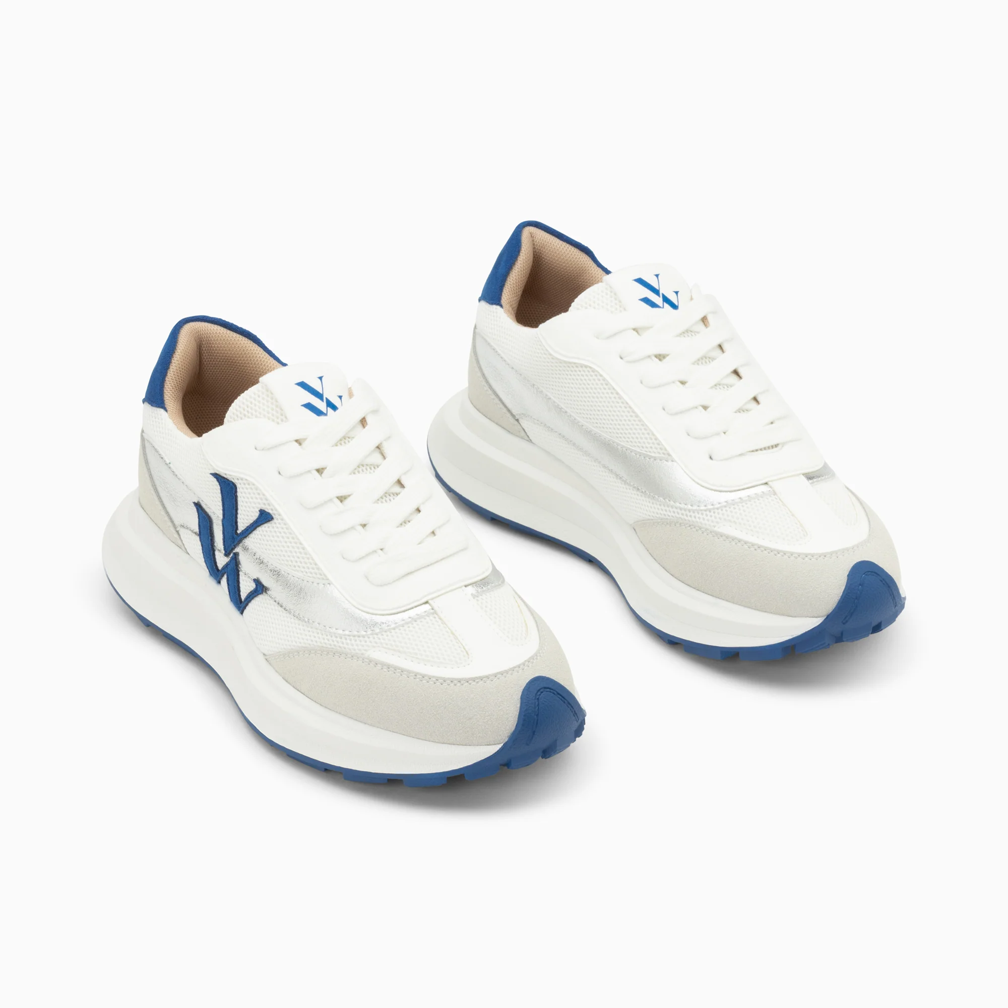 Sneakers-Baskets monogramme Lana bleu et argent à semelle oversize