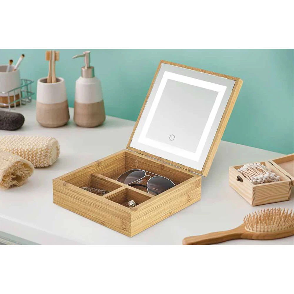 Boîte à bijoux avec miroir à led en bambou