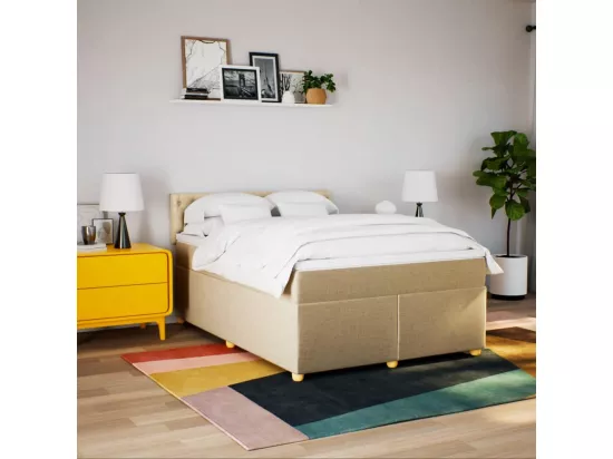 Sommier à lattes de lit avec matelas Crème 160x200 cm Tissu