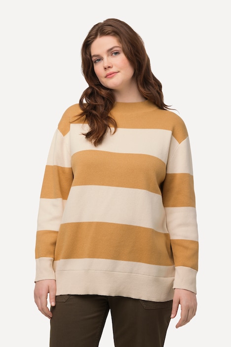 Pullover, Streifen, Stehkragen, Langarm, Biobaumwolle