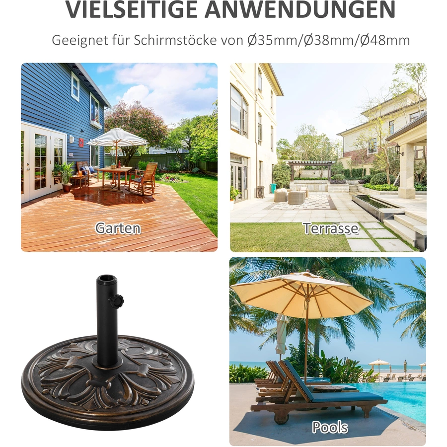 Outsunny Sonnenschirmständer mit 3 Adapterhülsen bronze