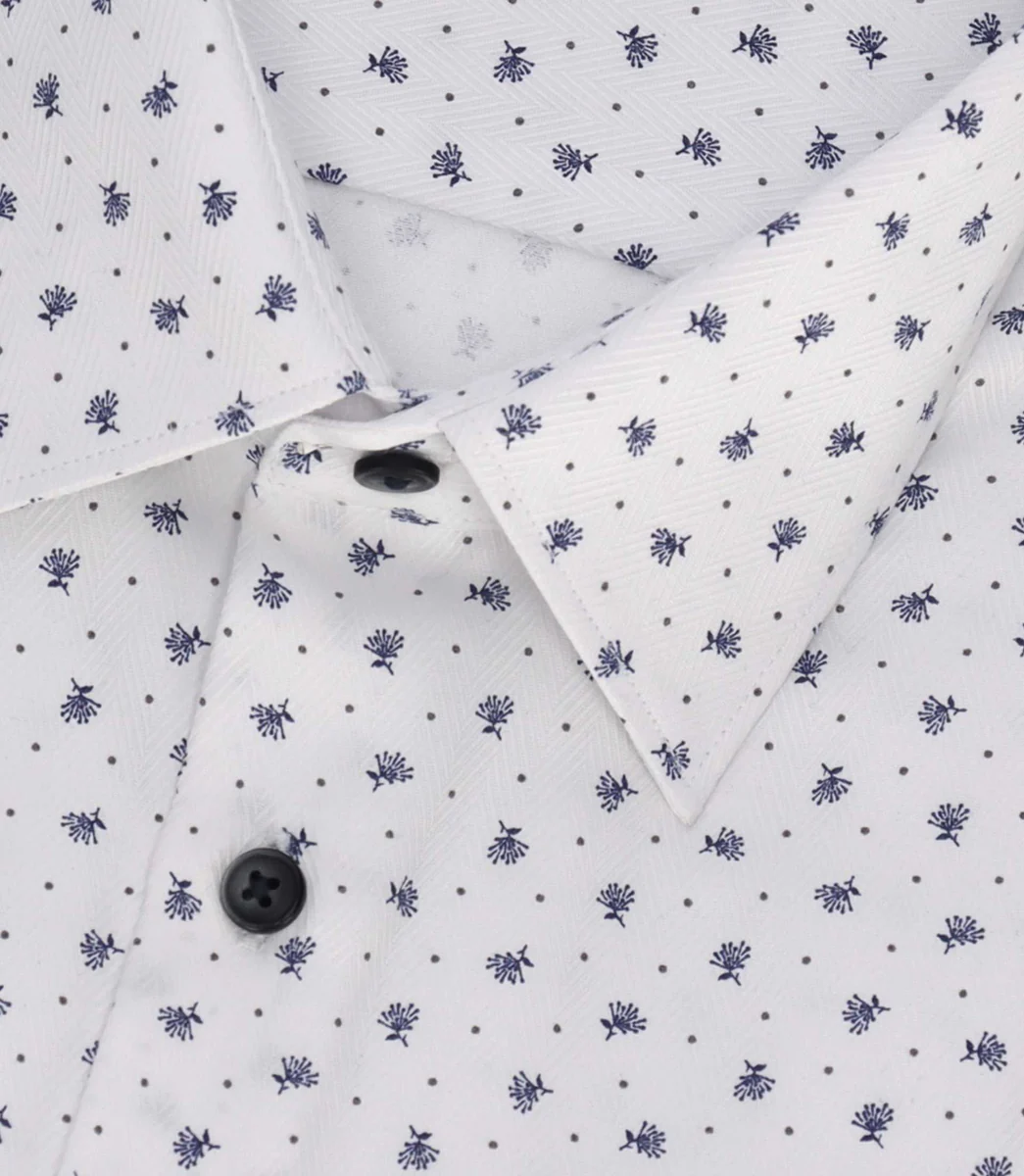 Chemise à imprimé micro motifs blanc et marine MATT
