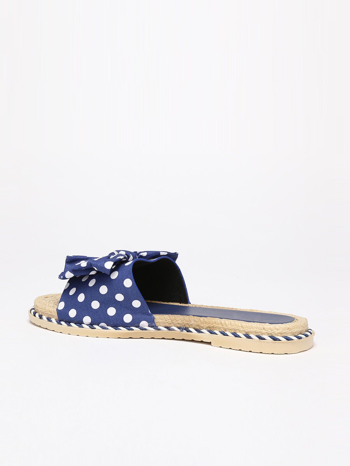 Mules en tissu à noeud et à pois- Bleu marine