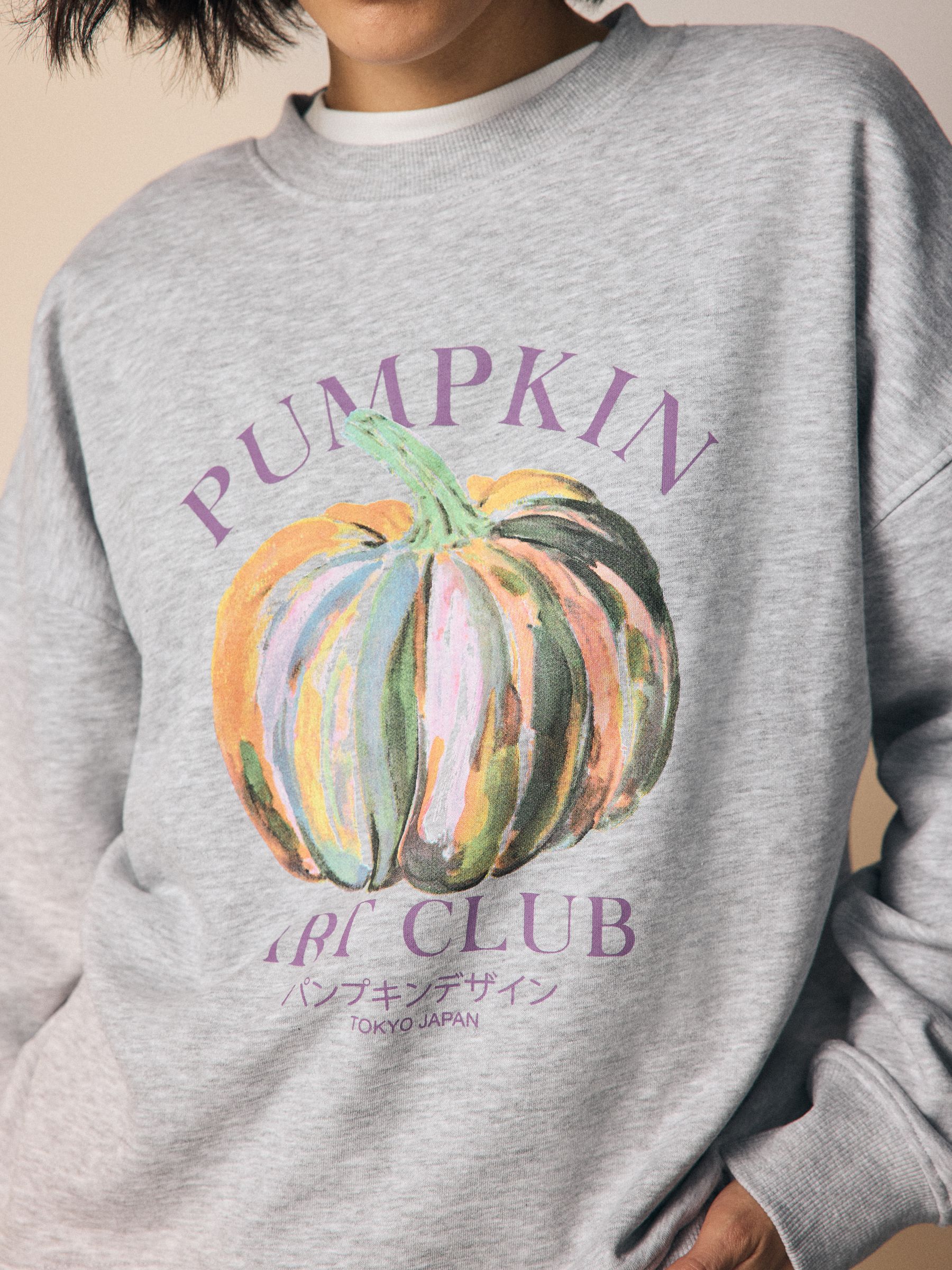 Grijs gemêleerd - Graphic Halloween Autumnal Season Painted Pumpkin Art Crewneck Longsleeve Sweatshirt