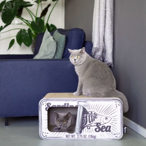 Arranhador/caverna para gatos District70 em formato de sardinha, branco