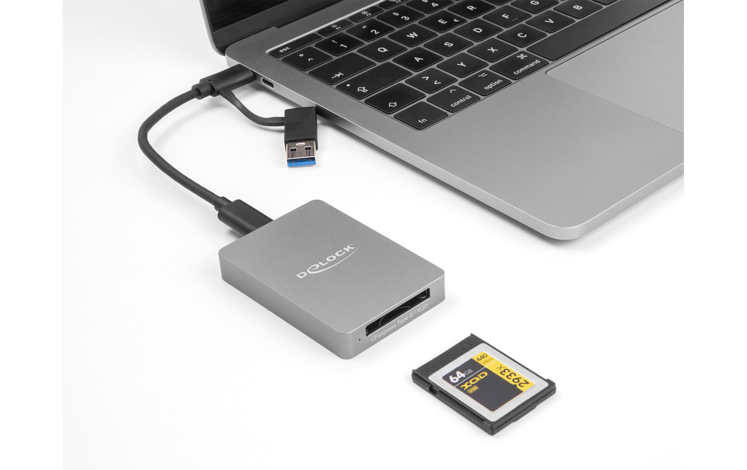 Card Reader Extern Card Reader Extern 91008 USB Typ-CDelock USB Type-C Card Reader im Aluminium Gehäuse für CFexpress oder XQD Speicherkarten