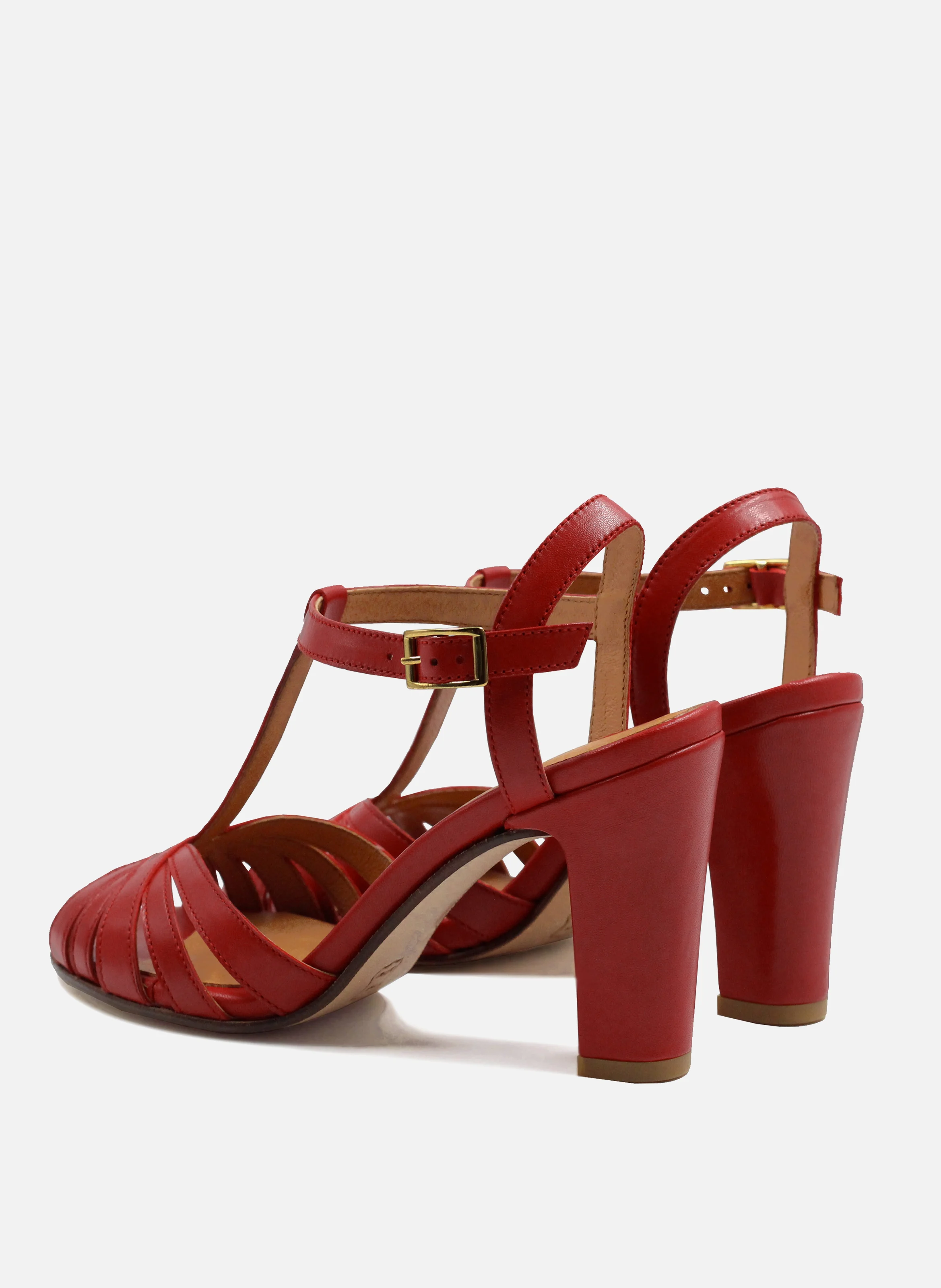 Sandales talon brides cuir lisse | Rouge