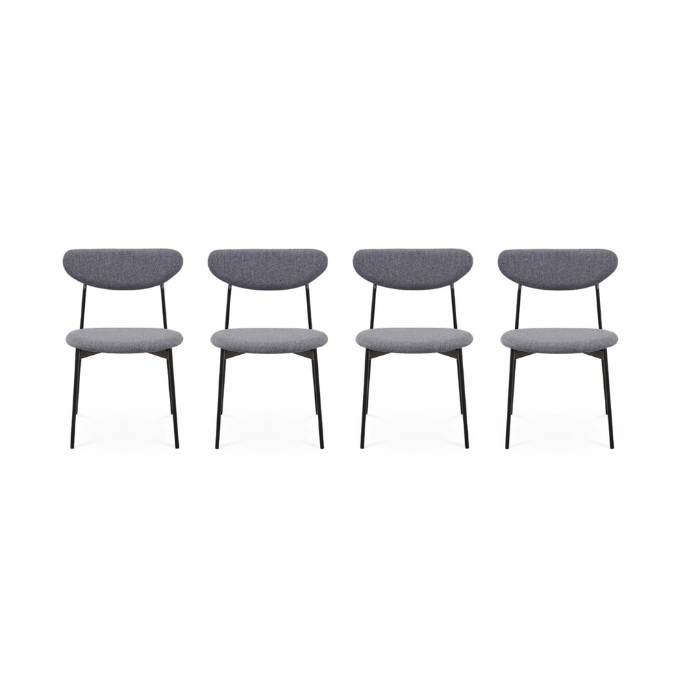 Lot de 4 chaises - arty - scandinaves et vintage. Assise et dossier gris foncé. Pieds en acier