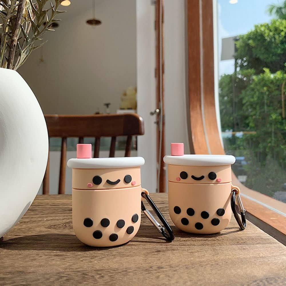 AirPods (1. & 2. Generation) Silikon Schutzhülle Abdeckung mit Karabinerhaken - Bubble Tea
