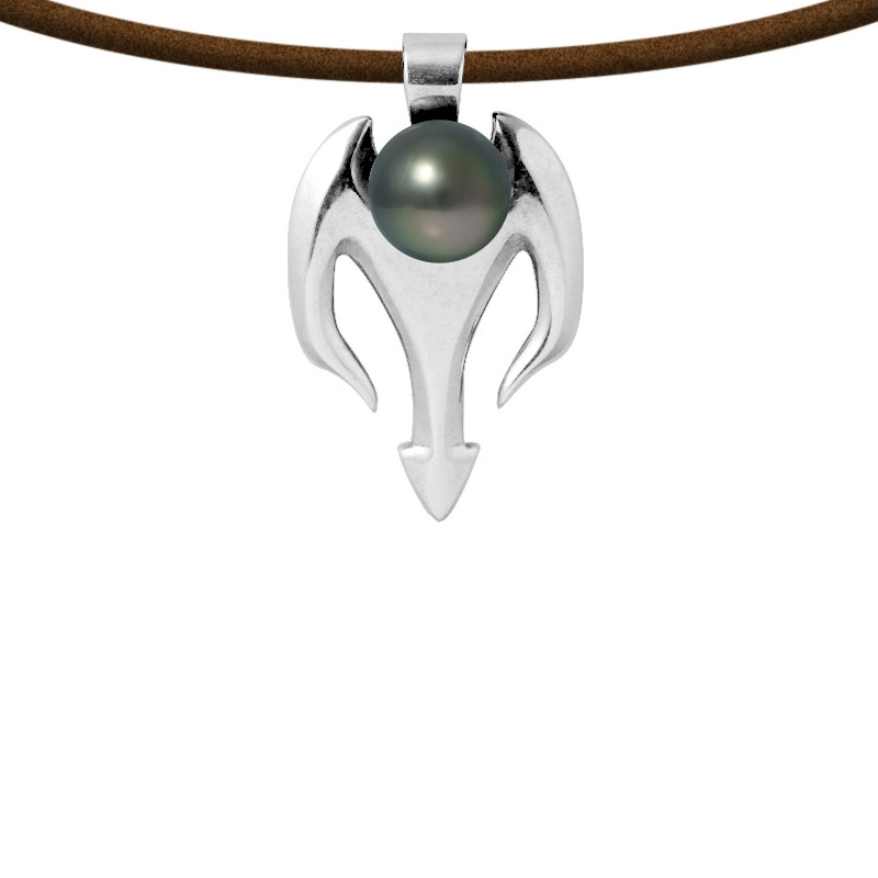 Collier Homme Tribal en Cuir, Perle de Tahiti et Argent Massif 925