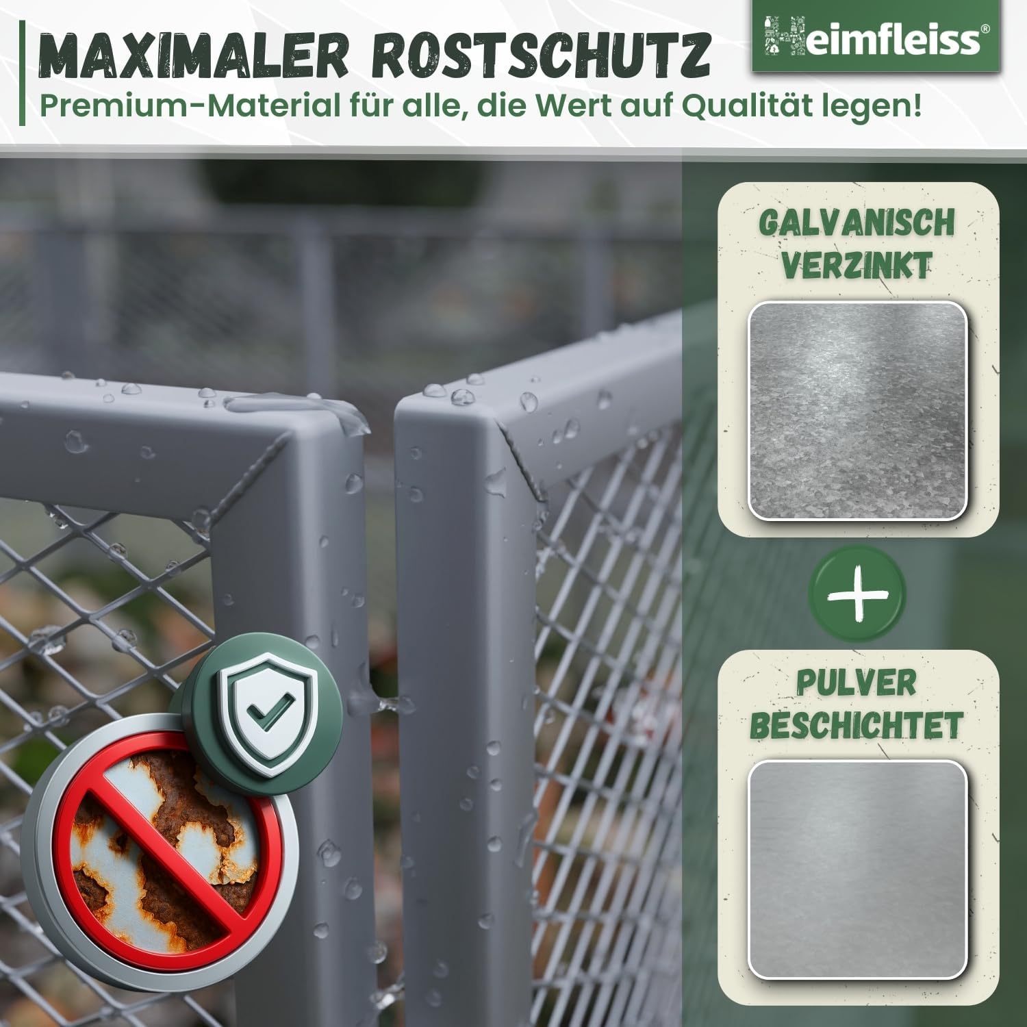 Heimfleiss® Komposter Metall 100x100x75 cm + Deckel & Boden | 750L Metallkomposter verzinkt & pulverbeschichtet | Metall Komposter Garten für Rasenschnitt & Biomüll | Gartenkomposter mit Stecksystem