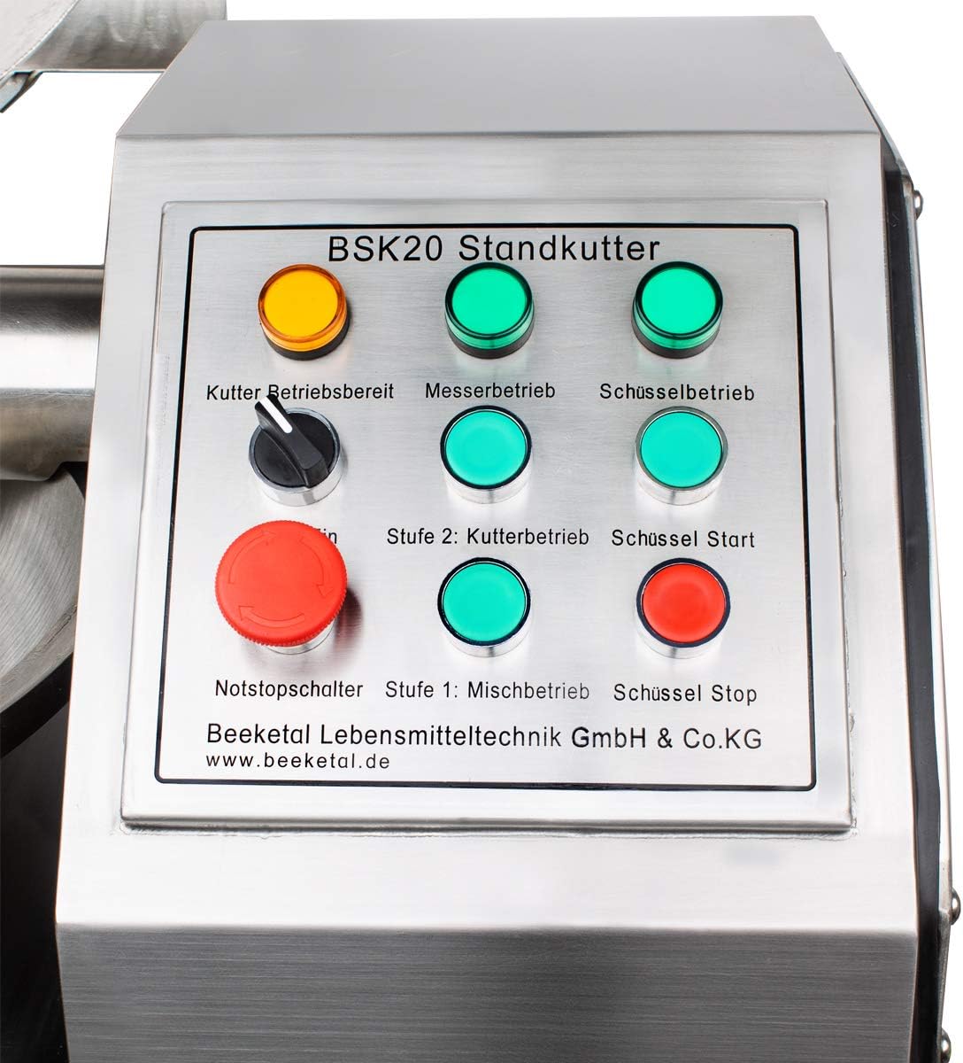 Beeketal 'BSK20' Profi Fleischkutter mit 13l aus Edelstahl - Kutter Betrieb in 2 Geschwindigkeiten (1440 u. 2880 U/Min.) und Mischbetrieb, 3er Sichel Kutter Messerkopf (abnehmbar)