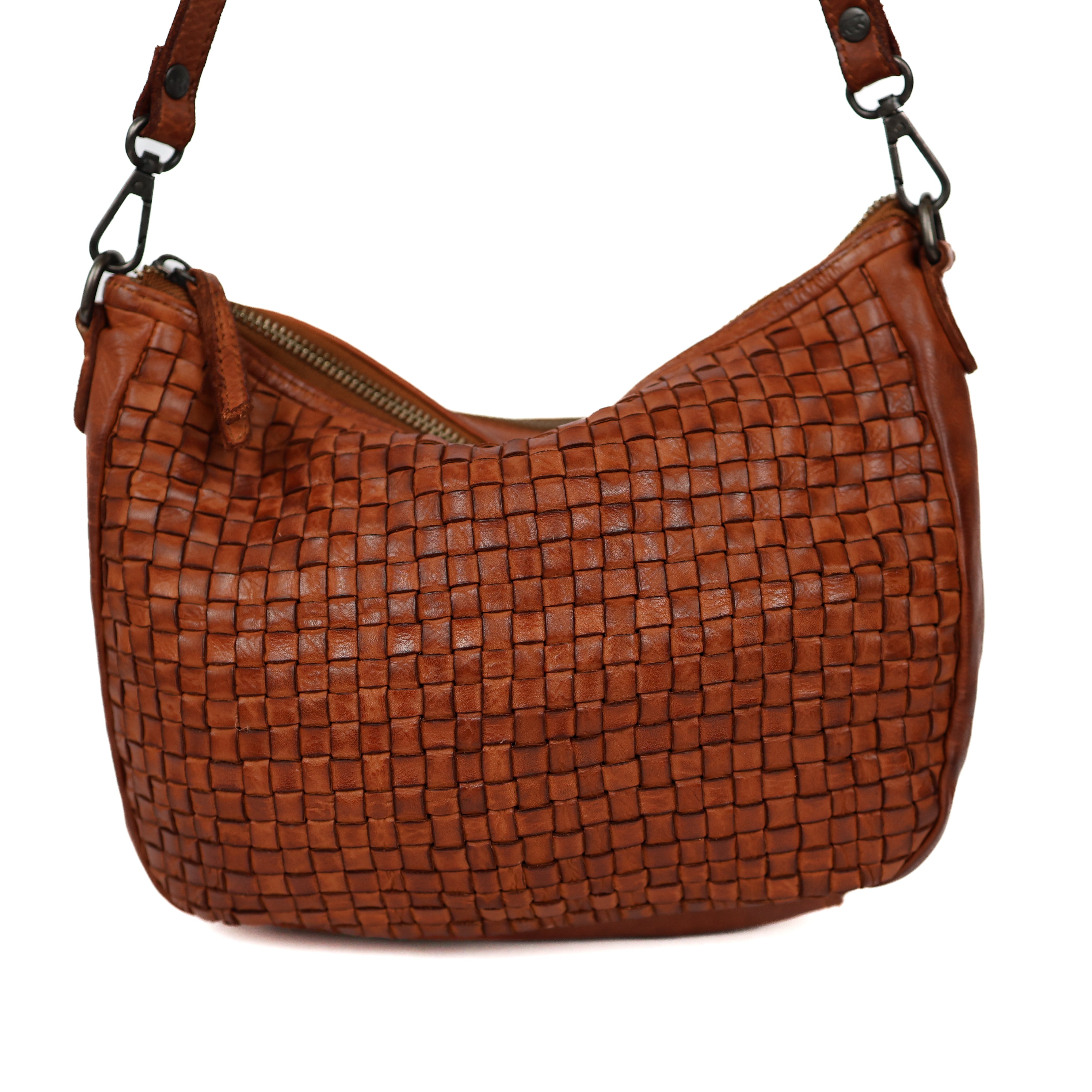 Hand/schoudertasje 'Elvira' gevlochten cognac COGNAC