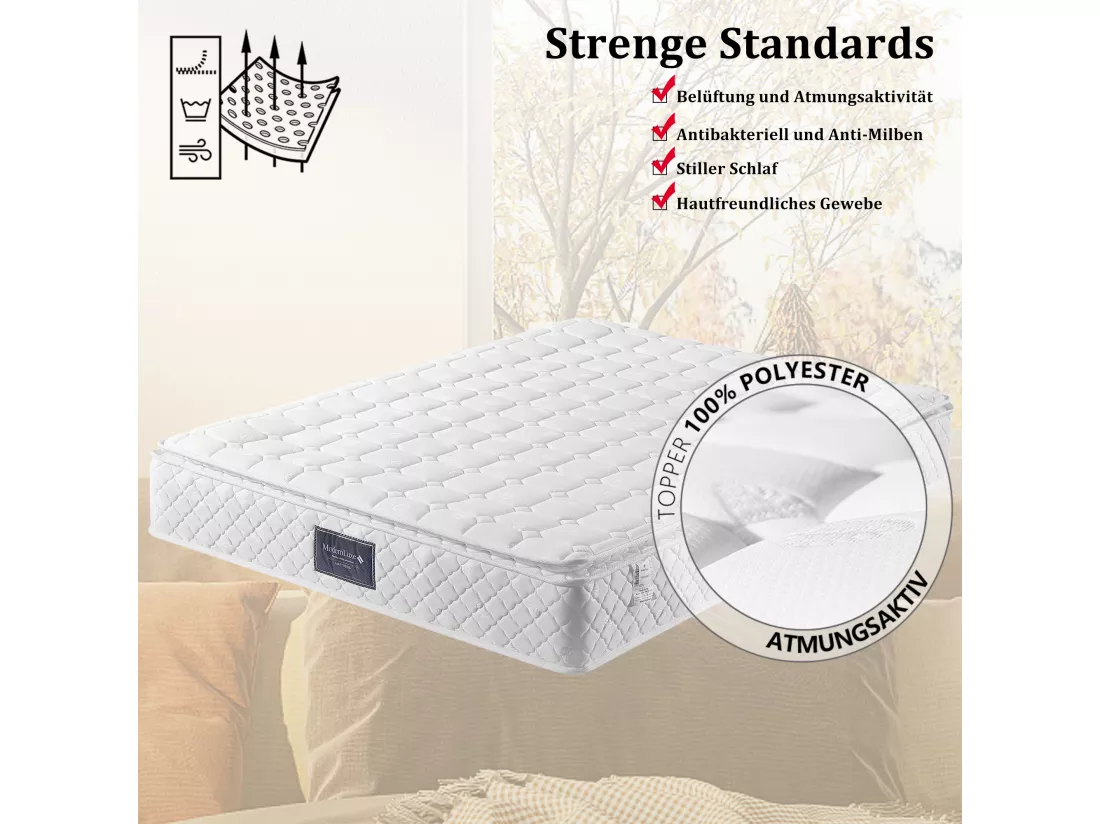 Matelas 140 x 200 cm ressorts ensachés 7 zones et mousse haute résilience ép.25cm - Merax