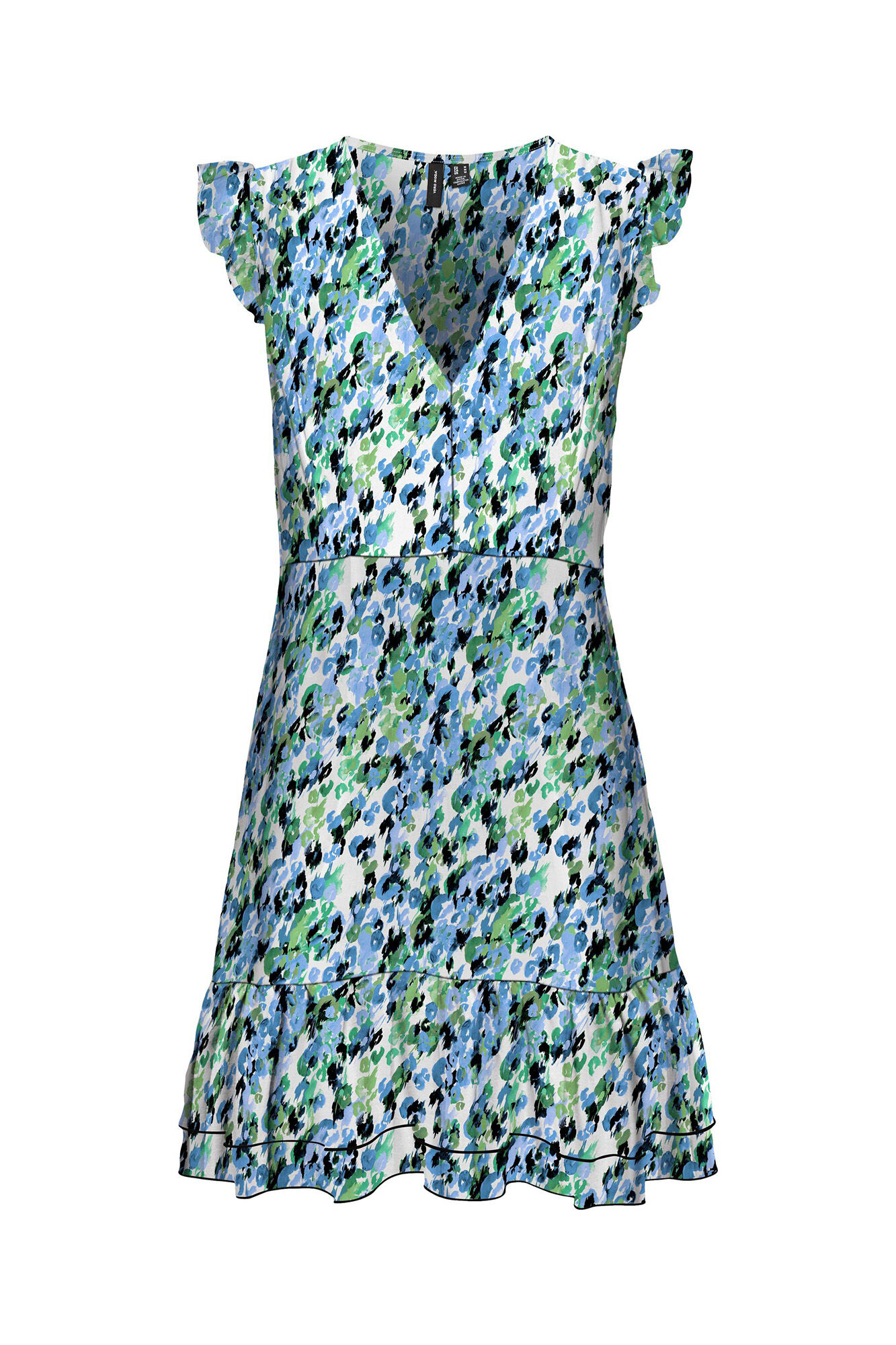 Vestido curto com decote em V - Azul