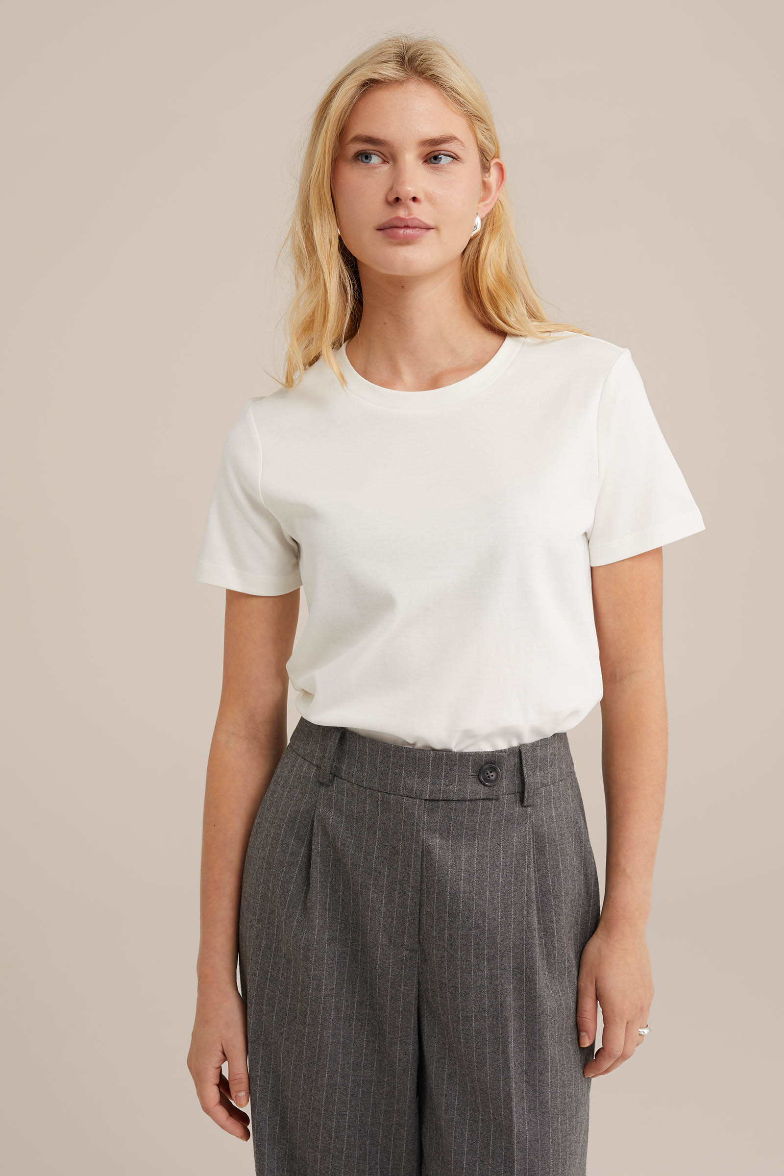 T-shirt van katoen WE Fashion Gebroken wit