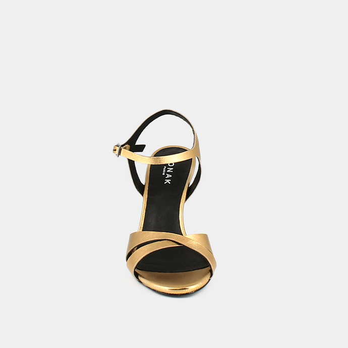 Sandales à talons et bouts ronds  en cuir metallisé or