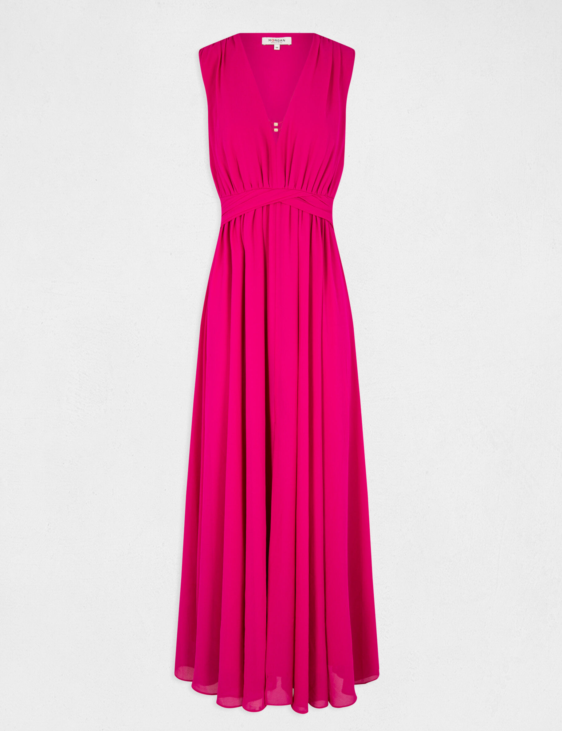 Robe longue évasée fendue rose fonce femme - rose_fonce