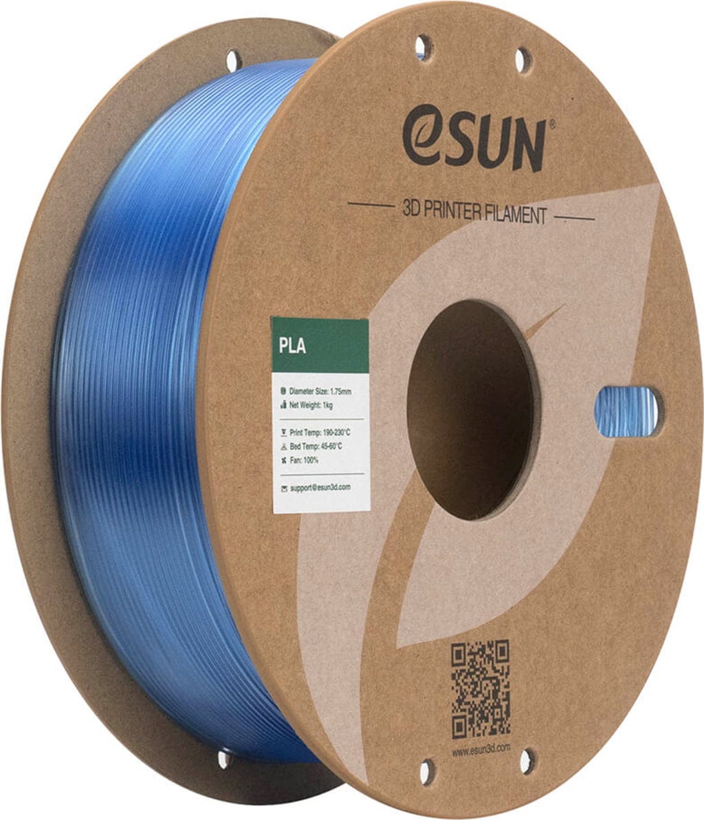 eSUN  PLA-Clear Translucent Blue, 1,75 mm / 1000 g    PLA Präzision mit PC Zugfestigkeit in Translucent Blue