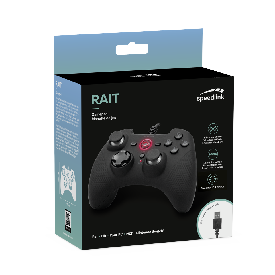 RAIT Gamepad - til PC/PS3/Switch/OLED, sort
