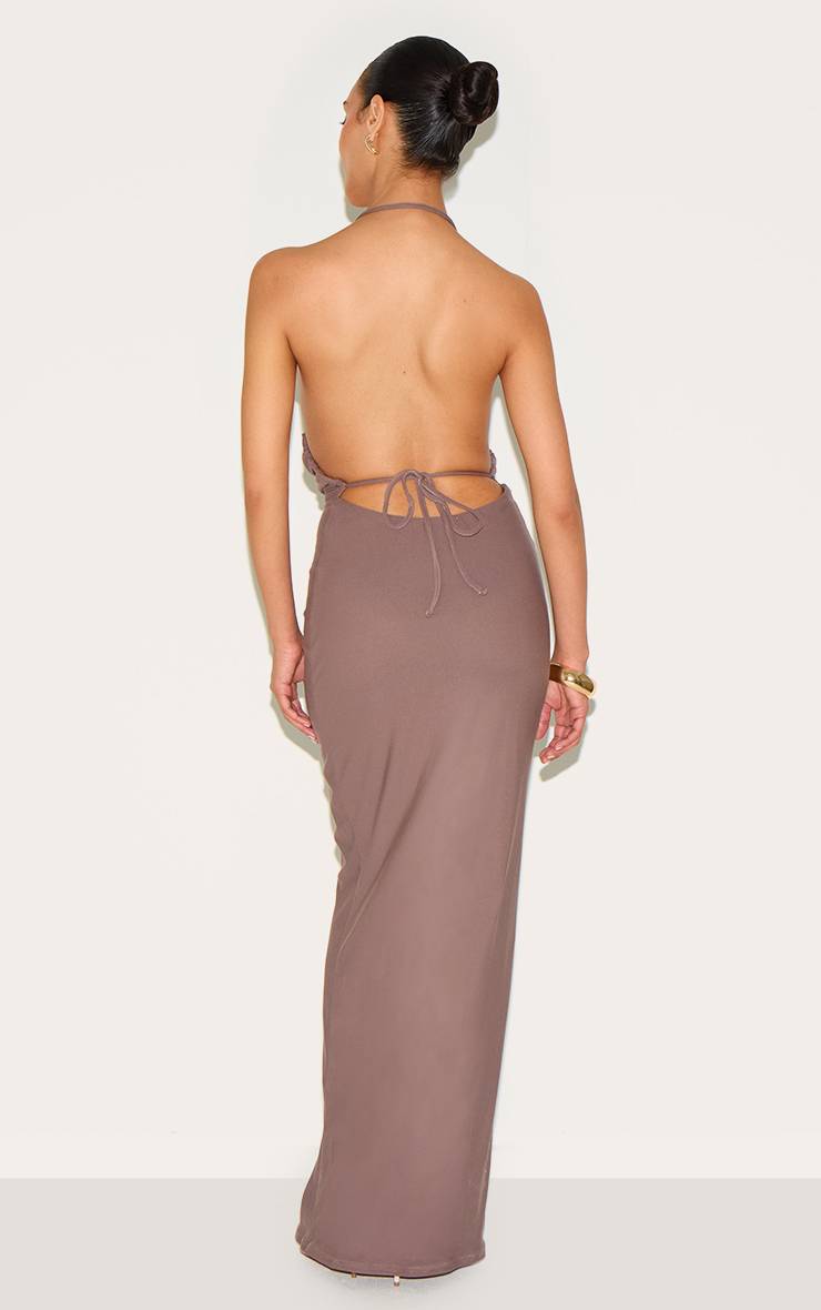 Taupe Robe Maxi Dos Nu À Col Licou Petite