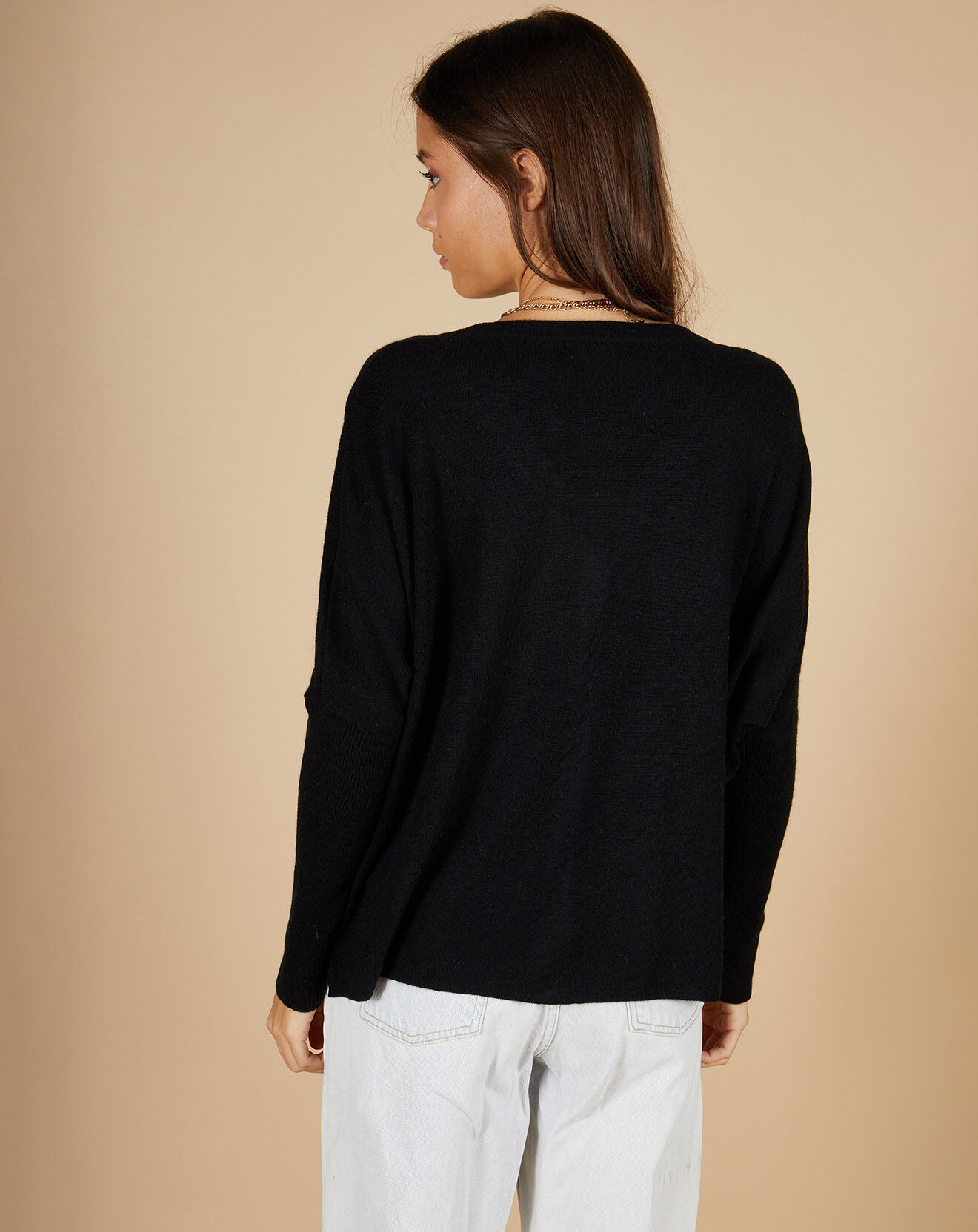 Cashmere Tribu Cardigan 100% Cachemire Alisson col V ample noir