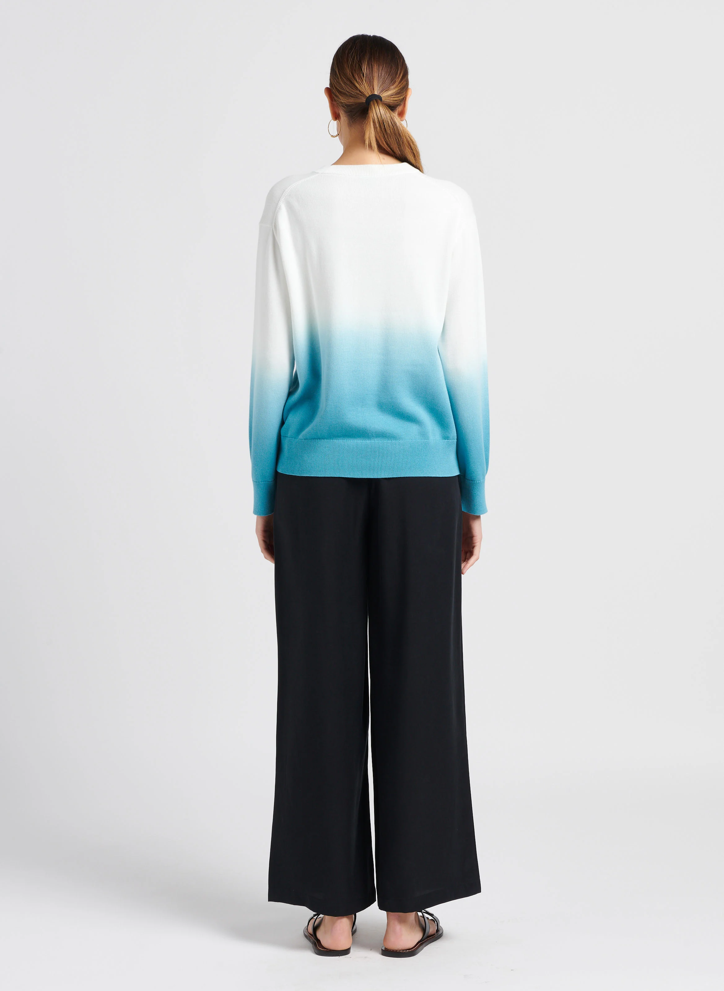 Pull col rond dégradé fondu en coton| Bleu