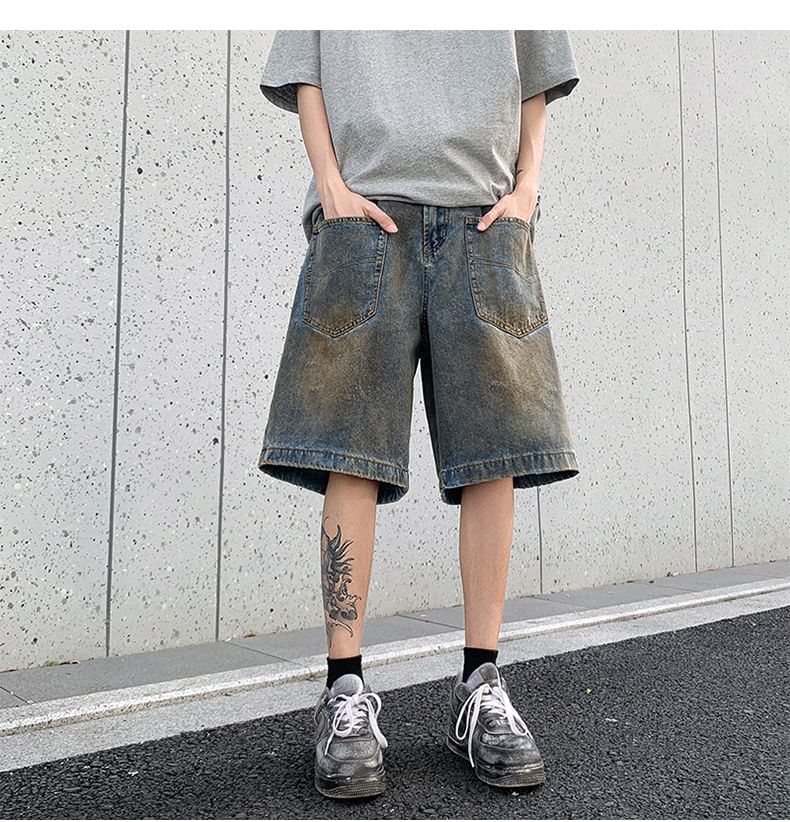 Hushgrain - Mid Rise Washed Denim Shorts
