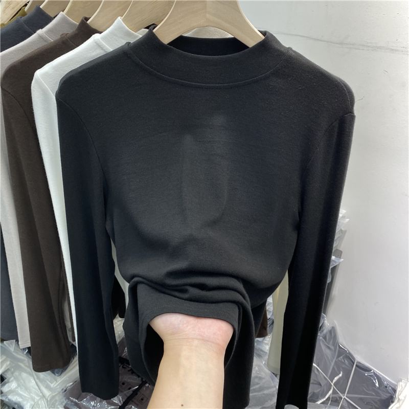 Sancus - T-shirt met lange mouwen en mockneck, effen