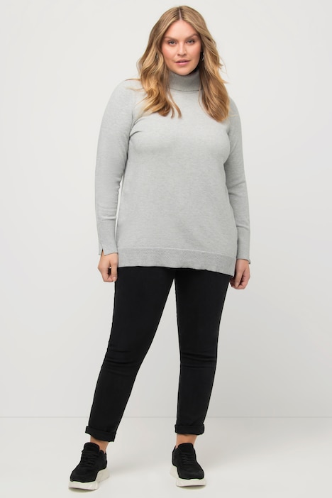 Rollkragenpullover, breite Rippbündchen, Langarm