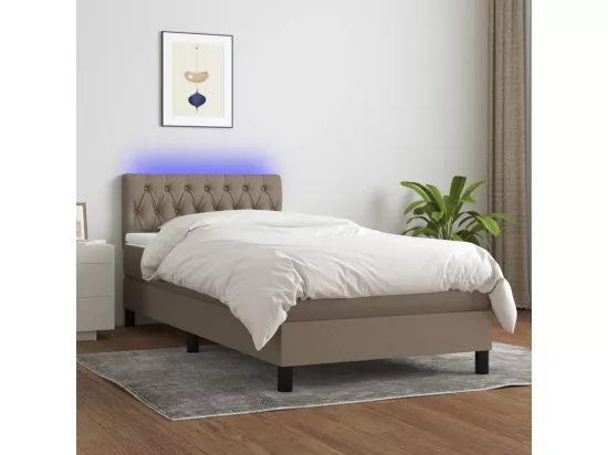 Sommier tapissier avec matelas et LED Taupe 90x190 cm Tissu