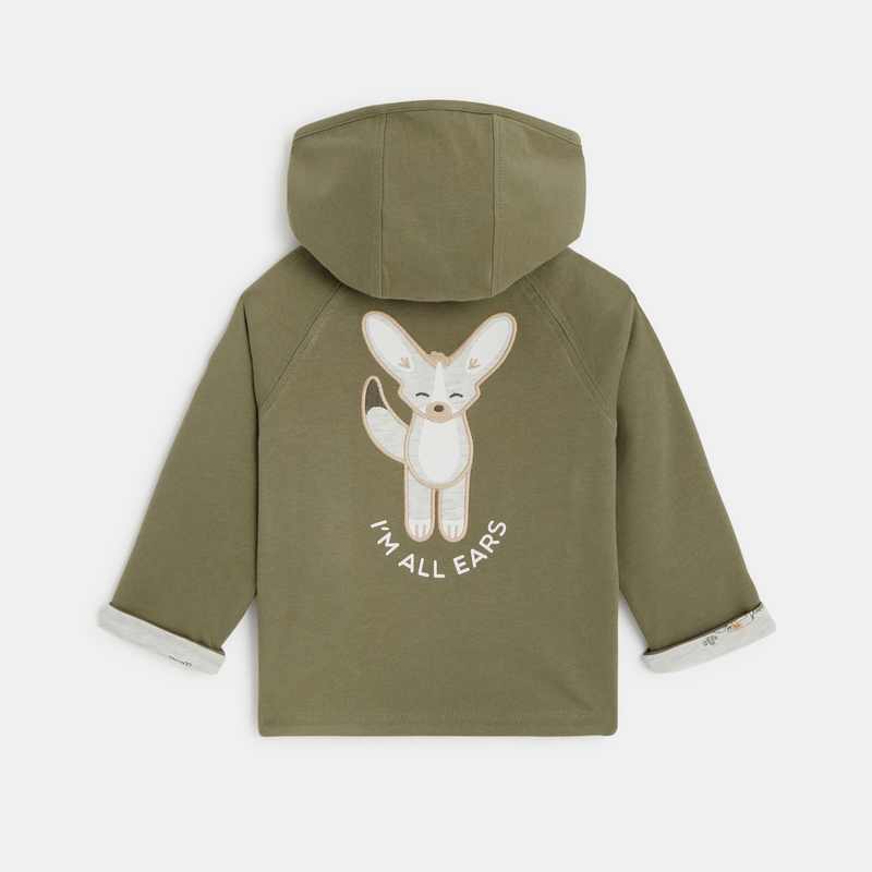 Sweat zippé à capuche réversible vert bébé garçon