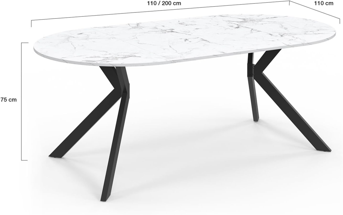 IDMarket - Table à Manger extensible Ronde ALIX 4-10 personnes pied araignée Noir et Bois Effet marbre Blanc Alaska 110-200 cm