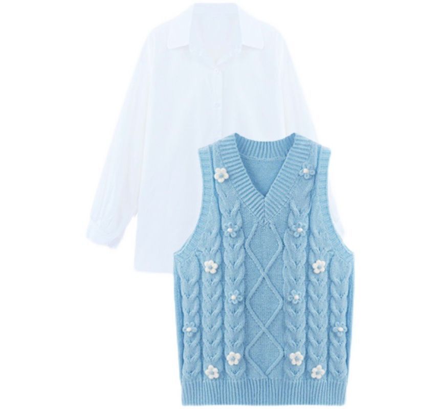Tangihouse - Trui met bloemenaccent / Shirt met bloemendetail